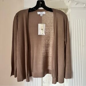 Magaschoni Brown V Neck Lightweight Button Down Cardigan Sweater